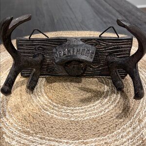 Bottle Opener Deer Antlers Wall Hanging Cast Iron Metal Outdoor or Indoor Brown